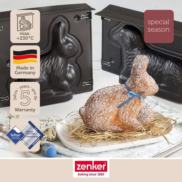 Easter Zenker Lamb and Bunny Baking Molds – 900 & 600 ml Filling Volume – 3D Cake Molds with Lamb and Bunny Motifs for Baking – Delicious Easter Decorations