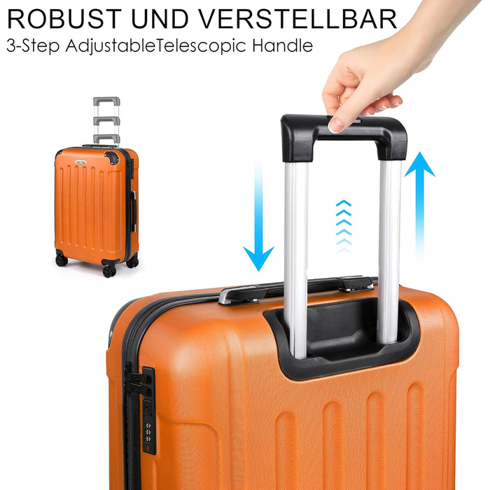 Валіза ручної поклажі TANTOI, жорсткий корпус, телескопічна ручка, кодовий замок, для подорожей та ділових поїздок (світло-оранжевий, M)