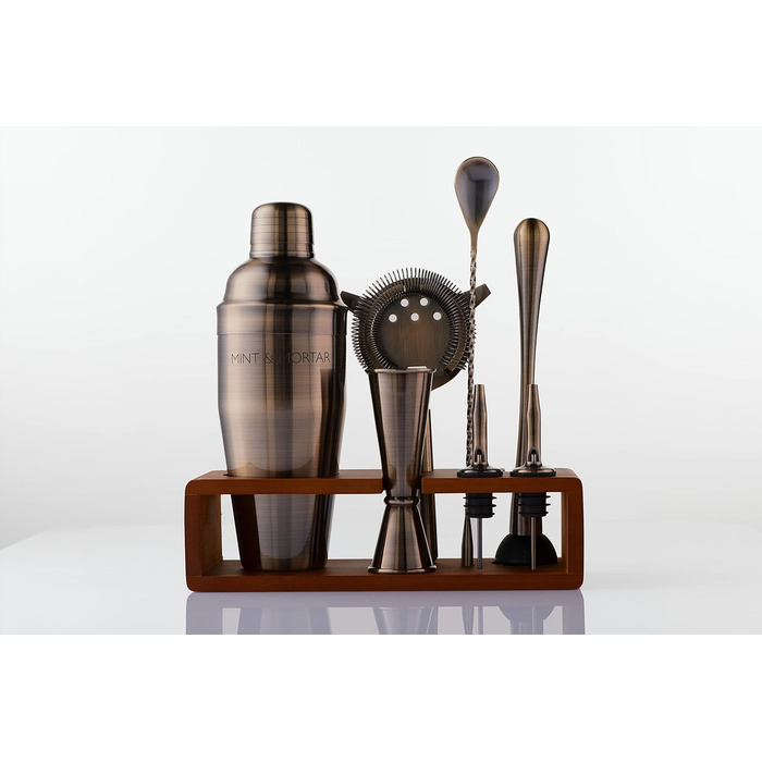 Набір для коктейлів Mint&Mortar 7 шт. з бамбуковим підставкою, з нержавіючої сталі, барменський набір з інструментами для дому та професійного використання, 680 мл, міксер (чорний) з щіткою золота