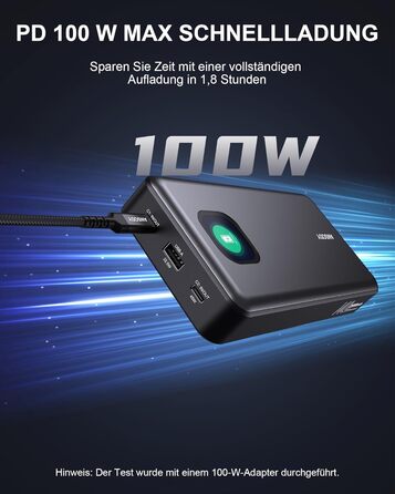 Power Bank 140W, 25000mAh з дисплеєм для ноутбука, MacBook, iPad, iPhone, Switch, Dell XPS (Сірий)