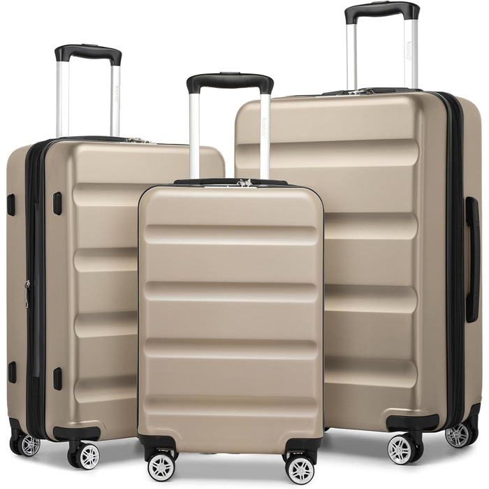 Набір валіз KONO 3 в 1: M, L, XL, розширюваний, з TSA-замком, з ABS+PC, золотий