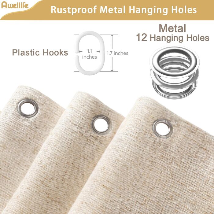 Драпіруваний душовий завіс Awellife з льону, стиль бохо, для ванної кімнати, 183x183 см