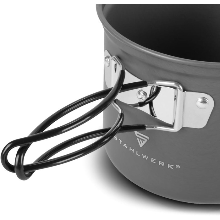 Набір посуду для кемпінгу STAHLWERK 4-х частинний з алюмінію з антипригарним покриттям, Outdoor посуд, набір каструль та кришок