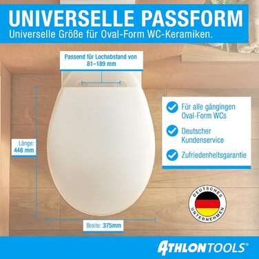 Сидіння для унітаза ATHLON TOOLS овальної форми (O-form) з мікроліфтом Soft-Close, Duroplast, антибактеріальне та стійке до подряпин, біле
