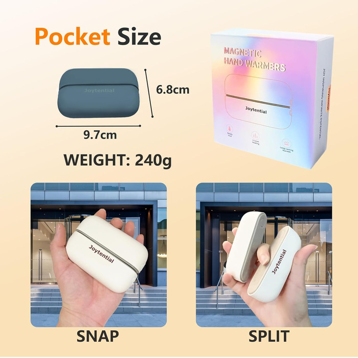 Електричний гріє для рук та кишень 2-в-1, 10000mAh, з магнітним кріпленням, 3 режими нагріву, багаторазовий, для активного відпочинку, кемпінгу, подарунок для жінок та чоловіків (Стандарт - Синьо-сірий)