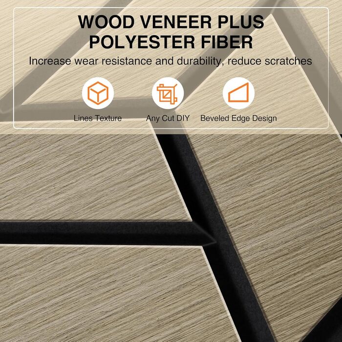 Акустичні настінні панелі JAMELO з шпоном горіха, самоклейні 3D гексагональні панелі для стін та стелі, 30x15x1.2 см, 10 шт, колір горіх