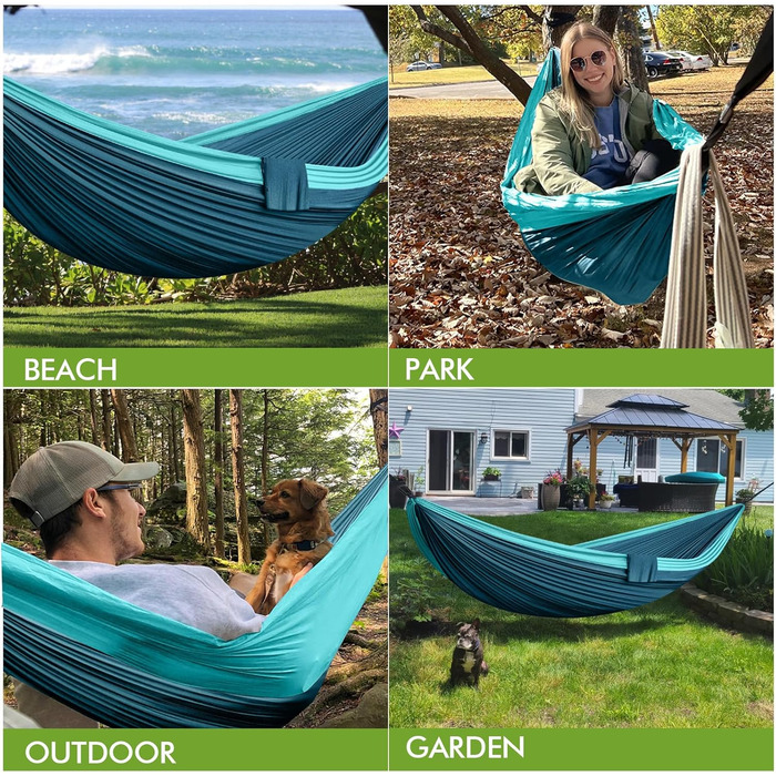 Гамак подвійний для кемпінгу 300x200 см, нейлон, синій, вантажопідйомність 300 кг