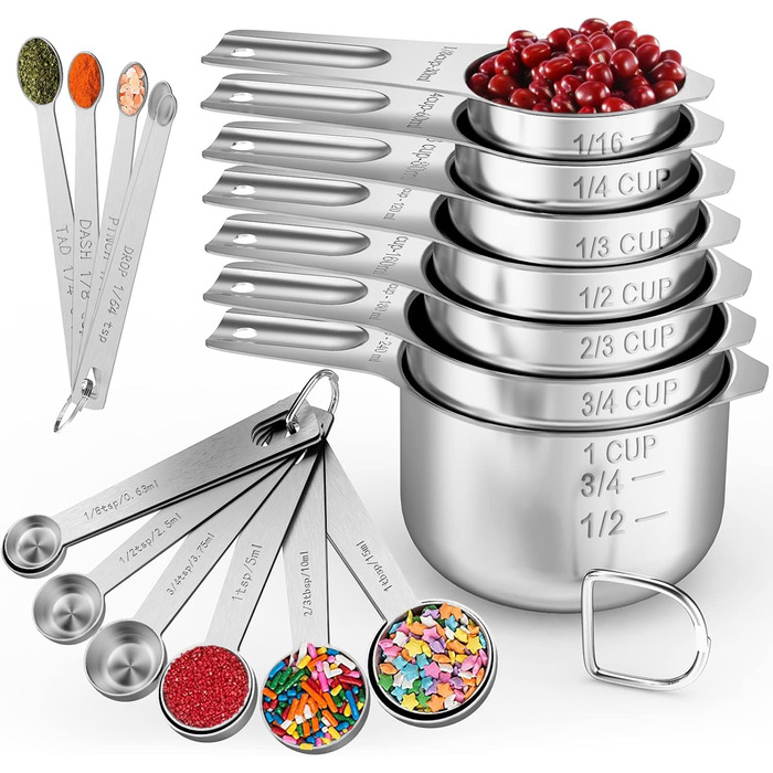 Paincco Measuring Cups & Spoons Set, 21 Pieces, including 7 stackable and nestable measuring cups, 9 measuring spoons & 5 mini measuring spoons, for dry and liquid ingredients