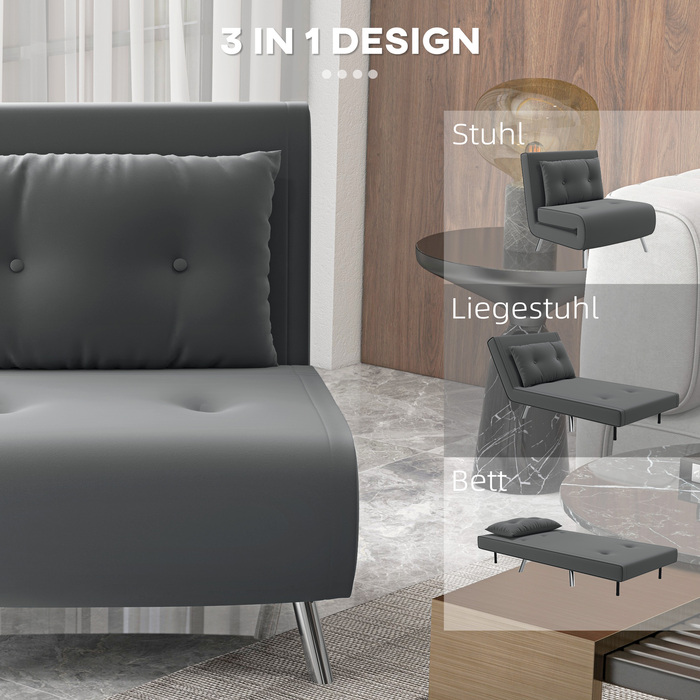 HOMCOM Sleeper Chair Folding Chair with Bed Function Dark Grey 77x88x83cm, comfortable single sofa with cushion for guests