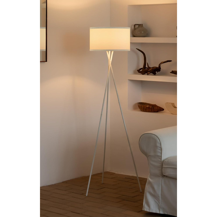 Стійка лампа Home Sweet Home Retro з металу та абажуром білого кольору | 138 см, E27, 4W, 2700K | для спальні