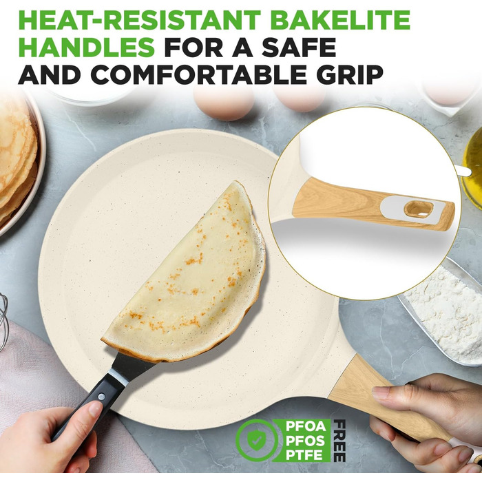 Сковорода для млинців Nutrichef з антипригарним мармуровим покриттям 28 см, індукція, алюмінієва, з дерев'яною лопаткою