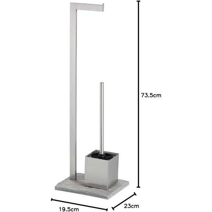 Набір для туалету WENKO Granit: тримач для щітки, нержавіюча сталь, сірий, 23 x 73.5 x 19.5 см
