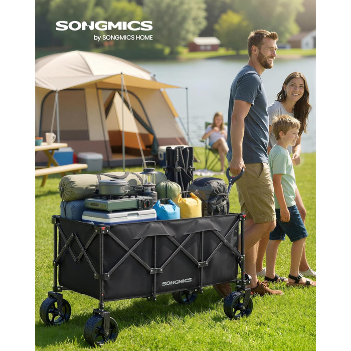 Візок садовий SONGMICS GFW909B01, 90 л, чорний, складаний, вантажопідйомність 180 кг, 4 колеса (2 поворотні)