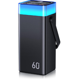 Powerbank 60000mAh 22,5W PD з USB-C, чорний: зовнішній акумулятор з 5 виходами та 2 входами, сумісний з iPhone, iPad, Samsung