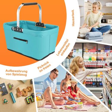 Складаний кошик для покупок 25L з м'якими ручками та кишенею на блискавці, блакитний