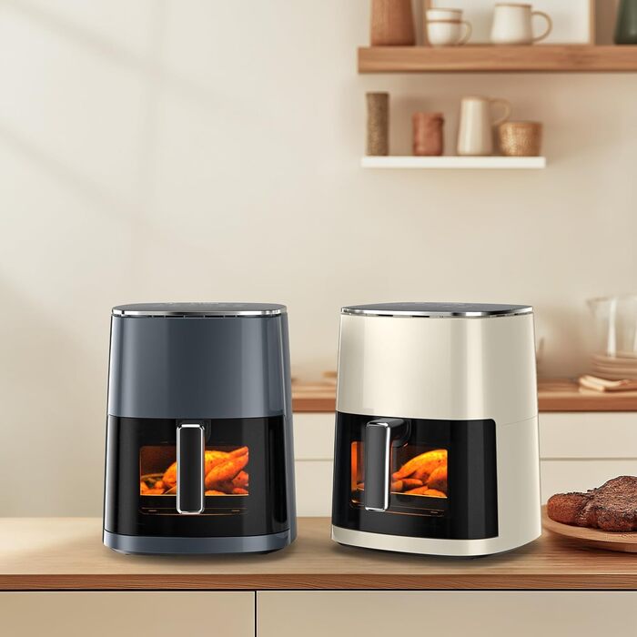 Повітряний фритюрник DUMOS 6 л з вікном, 12-в-1, для смаження, випікання, сушіння, приготування на пару, бежевий (сірий)