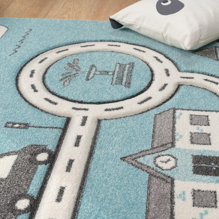 Дитячий килим TT Home Джунглі Зоо Тварини Жираф Змія Лев Мавпа Зелений 140x200 см (круг 120 см, блакитний візерунок)