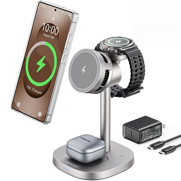 Бездротовий зарядний пристрій 3-в-1 Samsung 15W з охолодженням TEC, MagSafe для Galaxy S26 Ultra/S25/S24/Z Fold 7/Flip7, Watch Ultra/8/7, Buds4pro (Титан Золото)