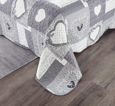 Комплект стеганих ковдр Brilliant Sunshine Grey Heart Love Patchwork (2 шт.) з наволочкою, двостороння покривало, м'яка легка ковдра, універсальна ковдра для двоспального ліжка, сірий колір