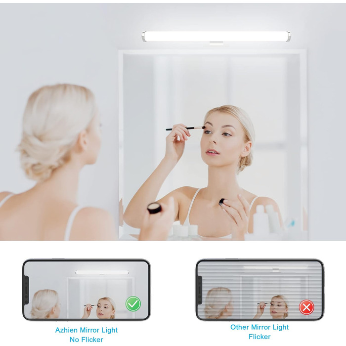 Azhien LED Mirror Light Bathroom 10W 820LM Neutral White 4000K, Slim 14mm Width 3in1 Mounting IP44 230V Wall Light Mirror Lamp 600mm, Flicker-Free Bathroom Cabinet Mirror Lights (40cm)