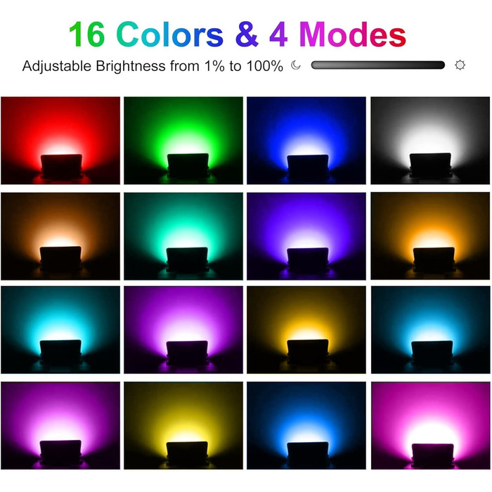 LED Floodlights Outdoor, 100W Smart RGB Floodlights with Remote Control and Bluetooth App, LED Floodlights, Color Changing Spotlights, IP66 Waterproof Floodlights for Gardens, Courtyards (2 Pack) (Rgb-4p)