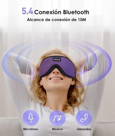 Маска для сну з навушниками TPfocus для бічних сновців Bluetooth, миюча, блокує світло, з мікрофоном, фіолетова