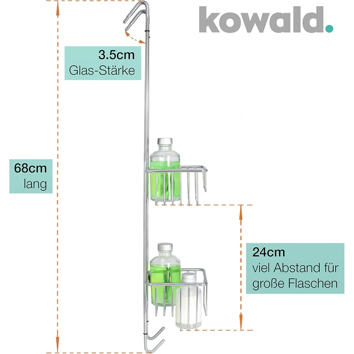 Підвісна полиця для душу Kowald Design, хром, вузька, 68x15x12 см