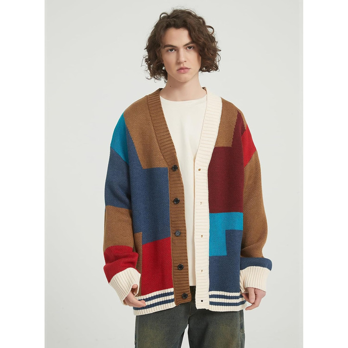 Чоловічий в'язаний кардиган Gurunvani з довгими рукавами та ґудзиками, XXL, чорний