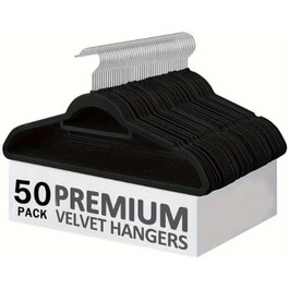 50 шт. Чорні велюрові вішалки для одягу з нековзким покриттям, для костюмів та краваток, з поворотним механізмом 360°, сріблясті