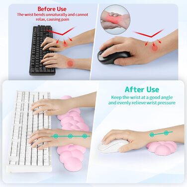 Підставка для зап'ястя під клавіатуру Sushret Cloud, Ергономічна, з Memory Foam, для ПК, ігор, білого (рожевого) кольору
