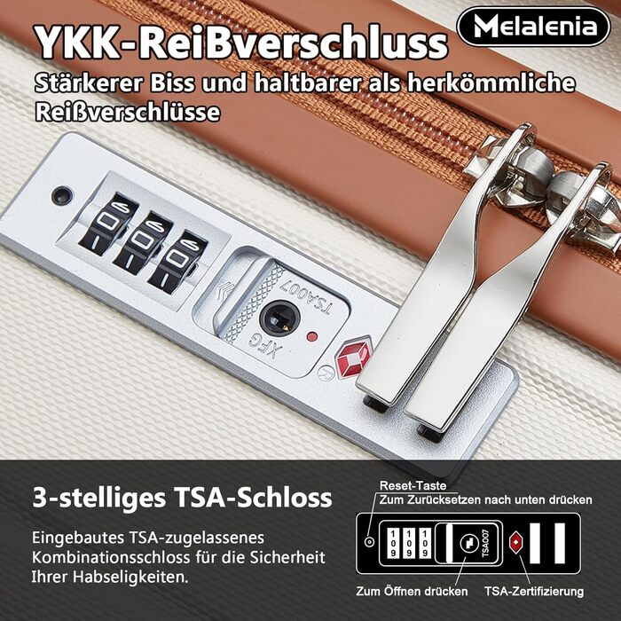 Набір валіз Melalenia 7 предметів з жорстким корпусом, легкий, на 4 колесах з TSA-замком. Включає косметичку, сумку для подорожей та кулькову косметичку (білий, 53 см, ручна поклажа 4 предм.)