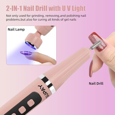 Електричний фрезер для нігтів бездротовий, професійний для гелю, акрилу та акрилу-гелю. Набір для манікюру та педикюру з LED-лампою, 5 швидкостей, для початківців