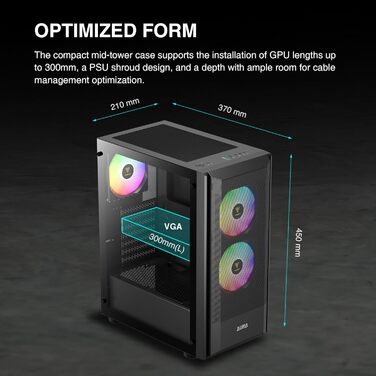 Корпус для ПК GAMDIAS AURA GC6 ATX Midi Tower: 4 x 120 ARGB вентилятори, Mesh-панель, скло, підтримка синхронізації, чорний