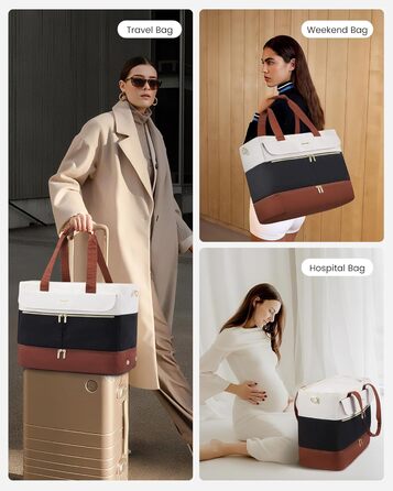 Сумка-валіза LOVEVOOK для жінок, 45л: валіза-рюкзак, сумка для подорожей, спортивна сумка, сумка для вихідної поїздки, клінічна/лікарняна сумка з відділенням для взуття та мокрих речей (чорний+бежевий+коричневий)