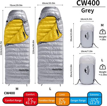 Спальний мішок Naturehike 4 сезони, зимовий, водовідштовхувальний, компактний, для кемпінгу, подорожей, відпочинку на природі (сірий M)
