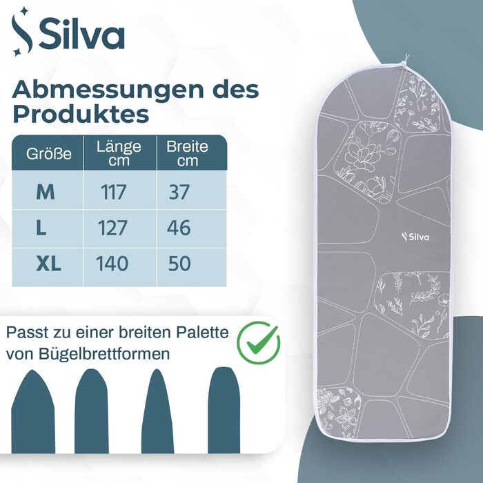 Покриття для прасувальної дошки Silva 140x50 см для парогенератора | 100% бавовна, 5 мм фетр | XL, сірий