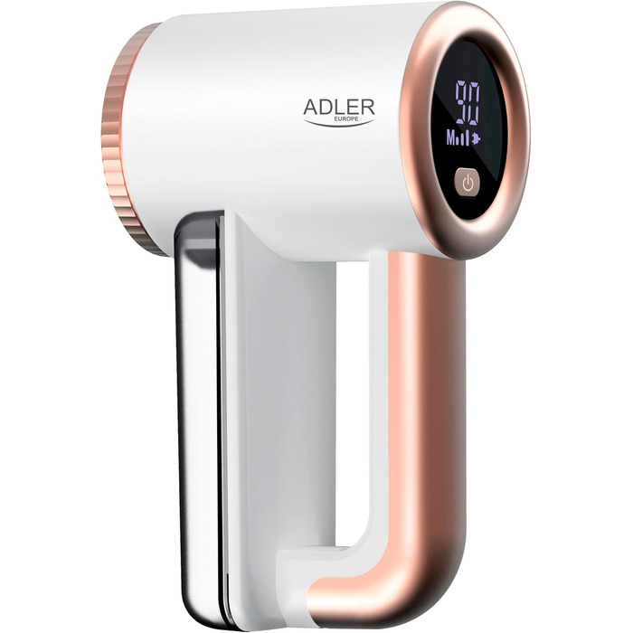 Електричний removing-машинка для видалення ворсу ADLER EUROPE AD 9617 з LCD-дисплеєм, 3 швидкості, акумулятор 2000mAh, USB-зарядка, білий/золотий