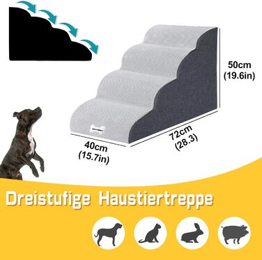 WGYTECH 4-Step Dog Stairs, Pet Stairs for Sofa and Bed, High-Density Sponge Dog Stairs, Washable Cover & Non-Slip Bottom, Dog Ramp for Dogs and Cats, L72xW40xH50cm