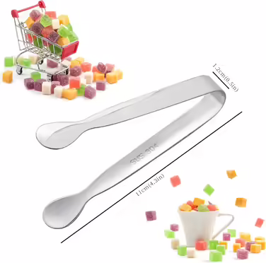 Small Mini Tongs, 10.7 cm, Stainless Steel, small tongs for serving food, durable metal kitchen tongs for ice, salad, toaster, desserts, appetizers, and charcuterie boards (6 pieces)