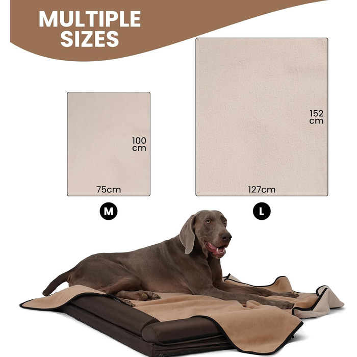 Водонепроникний коврик для собак PETTOM 152x127см, м'який коврик для великих і маленьких собак, захисний коврик для дивану, ліжка, автокрісла, меблів - 30°C, (L, Коричневий верблюд)