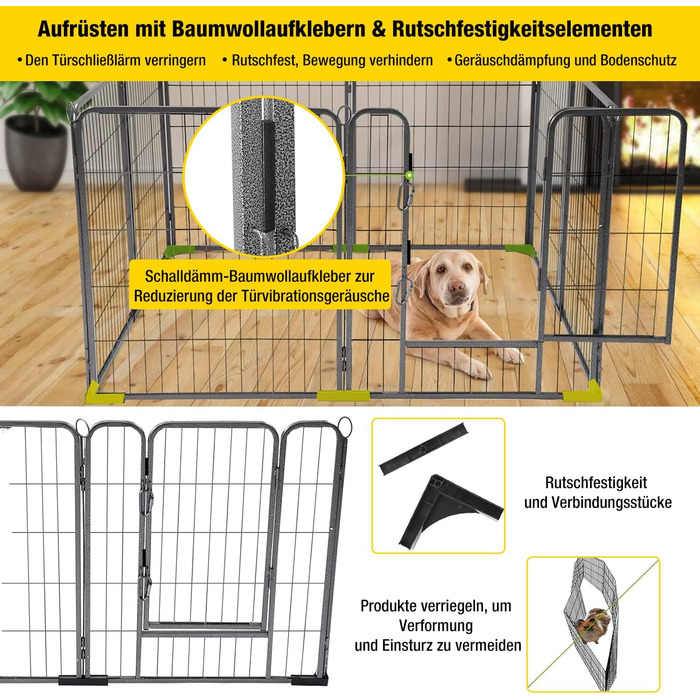 Клітка-загон для собак Aivituvin Welpenlaufstall – 8 панелей, 79x100 см, чорний, XL. Загон для цуценят, вольєр для собак, вольєр для тварин з дверцятами для дому та саду
