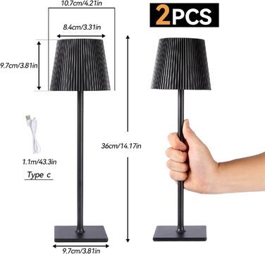 Акумуляторний LED світильник настільний Xiake 2 шт, димований, IP54, 3 режими світла для спальні, офісу, вулиці, чорний