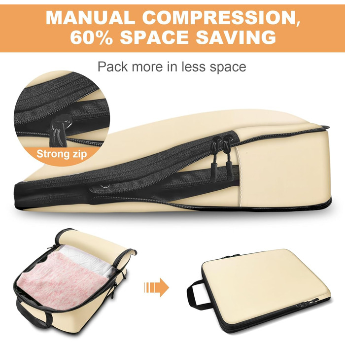 Органайзер для валізи Otauoaea: набір з 8 частин - компресійні куби для пакування, дорожній органайзер для валізи, кофри, косметичка - бежевий