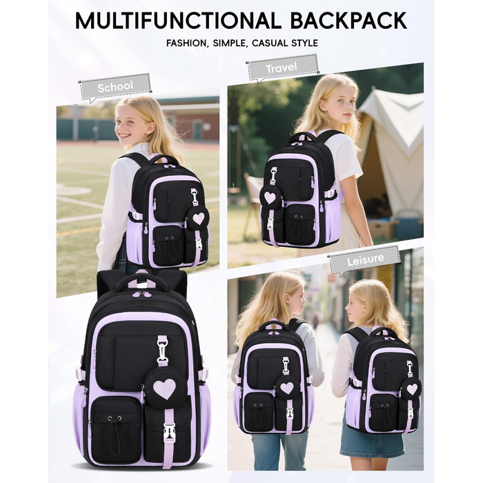 Шкільний рюкзак для дівчаток Tanou, чорний, з дихаючої тканини Oxford, для 3-5 класів