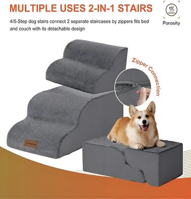 Trhillsbrad Breiter Hundetreppe 5 Stufen für Kleine Hunde, Hochdichtem Schaumstoff Haustiertreppe, Waschbarem Bezug und Rutschfestem Boden (Faltbar Hundetreppe 5 Stufen) - Trhillsbrad Wide Dog Stairs, 5 Steps for Small Dogs, High-Density Foam Pet Stairs, Washable Cover and Non-Slip Bottom (Foldable Dog Stairs, 5 Steps)