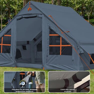 Надувний кемпінговий намет Glamping для 4 осіб сірий 2025: швидке встановлення, захист від дощу та москітної сітки