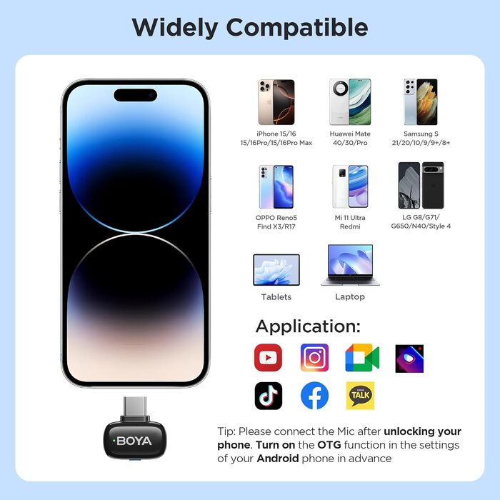 BOYA Mini 2: Бездротовий мікрофон-лавал'єр USB-C для iPhone/Android, 48kHz/24Bit, для Vlogging та TikTok