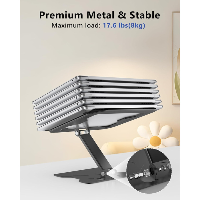 Adjustable Laptop Stand for Desk - Portable Aluminum Laptop Riser, Foldable, Fits HP 10-16 Inch Laptops, Black