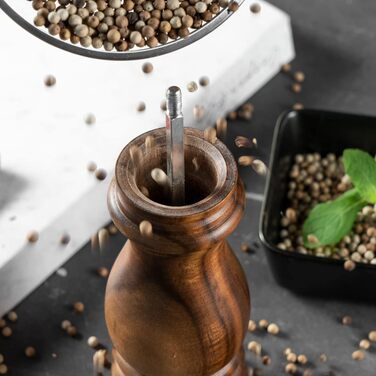Bill.F Salt and Pepper Grinder Set, Wooden Pepper Grinder 2-Piece Set Manual Salt and Pepper Shakers Grinder Refillable 7 inches with Adjustable Ceramic Grinding Rotor