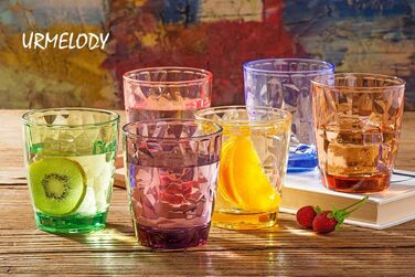 YINJOYI 390ml 6-Piece Set of Glass-Like Water Glasses, Plastic Cups, Drinking Glasses, Tumblers, Highball Glasses, Kids' Juice Glasses, Reusable (6 Colors)